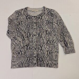 Ann Taylor Loft Button Front Snake Print  3/4 Sleeve Cardigan, Size MP